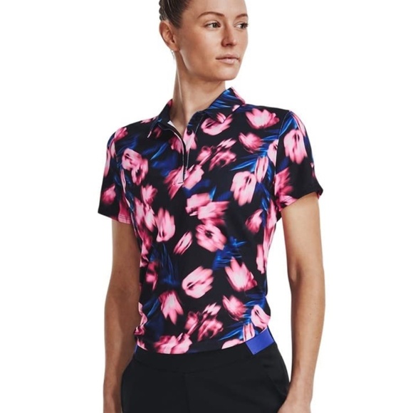 Under Armour Golf Polo Womens, Zinger Blur, Black-Pink , XS - Picture 1 of 8